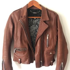 Barbara Bui Leather Moto Bomber Jacket